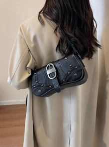 Bolsa para las axilas de moda remache decorado con solapa - Negro - Ver 6