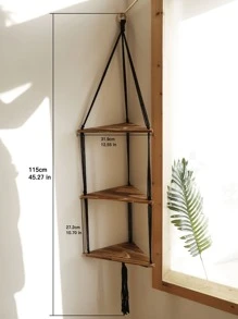 1pc Handmade Wooden Woven Floating Wall Shelf With Tassel Triangle Storage Board For Plant, Bohemian Wall Decorations, Ideal For Bedroom, Living Room, Office,Home Decor ,Room Decor,Wall Decor Gifts Birthday Graduation