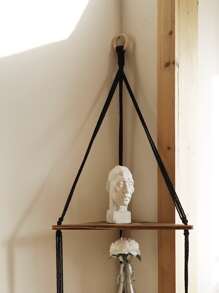 1pc Handmade Wooden Woven Floating Wall Shelf With Tassel Triangle Storage Board For Plant, Bohemian Wall Decorations, Ideal For Bedroom, Living Room, Office,Home Decor ,Room Decor,Wall Decor Gifts Birthday Graduation