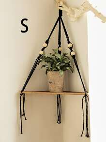 1pc Handmade Wooden Woven Floating Wall Shelf With Tassel Triangle Storage Board For Plant, Bohemian Wall Decorations, Ideal For Bedroom, Living Room, Office,Home Decor ,Room Decor,Wall Decor Gifts Birthday Graduation