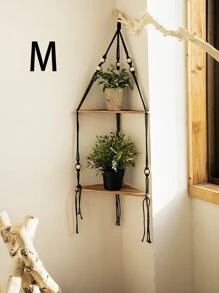 1pc Handmade Wooden Woven Floating Wall Shelf With Tassel Triangle Storage Board For Plant, Bohemian Wall Decorations, Ideal For Bedroom, Living Room, Office,Home Decor ,Room Decor,Wall Decor Gifts Birthday Graduation