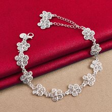 925纯银镀层全花手链，女士婚礼订婚派对时尚首饰 - 銀色 - 查看 1