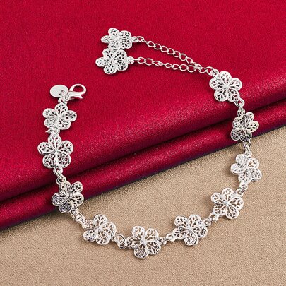 Bransoletka z pełnego kwiatu ze srebra próby 925, dla kobiet, na ślub, zaręczyny, biżuteria modowa