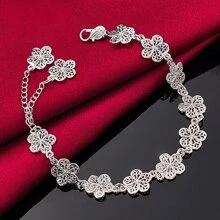 925纯银镀层全花手链，女士婚礼订婚派对时尚首饰 - 銀色 - 查看 4