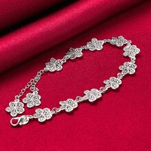 925纯银镀层全花手链，女士婚礼订婚派对时尚首饰 - 銀色 - 查看 2