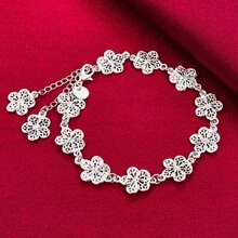 925纯银镀层全花手链，女士婚礼订婚派对时尚首饰 - 銀色 - 查看 3