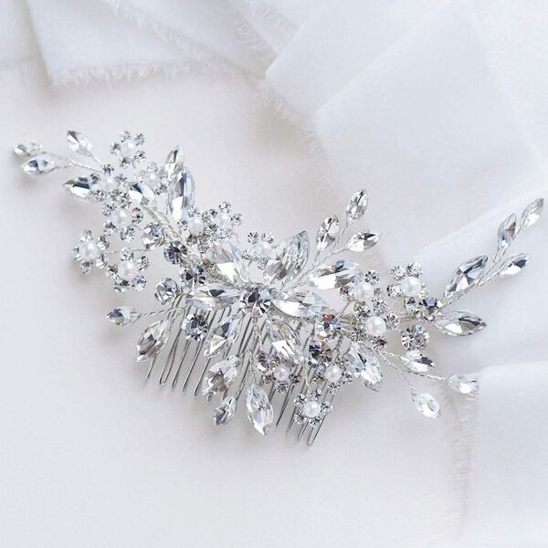1 pieza Peineta de pelo hecha a mano con cristales y perlas sintéticas para mujeres, adecuada para fiestas, bodas, banquetes, elegantes tiaras boho
