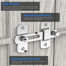 2 juegos/2 piezas Cerrojo de puerta de acero inoxidable, Cerrojo de puerta tipo pestillo - Plateado - Ver 5