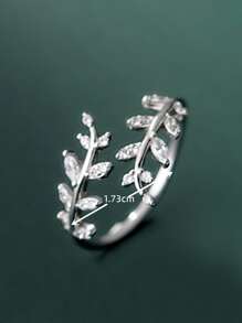 1枚时尚白色立方氧化锆叶子设计戒指，女士礼物 - 銀色 - 查看 7