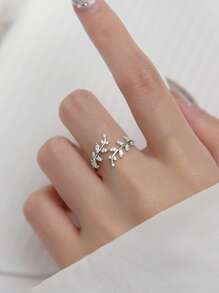 1枚时尚白色立方氧化锆叶子设计戒指，女士礼物 - 銀色 - 查看 4