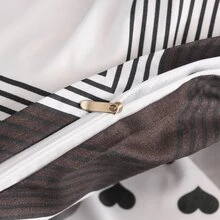 1 bộ Polyester In Vỏ chăn Duvet Với Vỏ gối Bộ chăn ga gối ( 3pcs ) - Đen và trắng - Xem 3