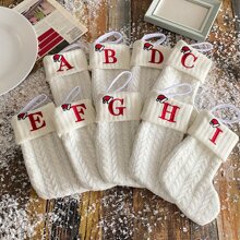1pc Solid Color Wool Knitted Christmas Socks Embroidered Letters Children's Candy Gift Bag Twist Long Gift Bag Decoration Home Socks 3 Colors, Halloween, Spooky, Autumn, Holiday, Festival,Home Decor ,Room Decor,Wall Decor