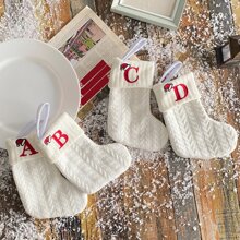 1pc Solid Color Wool Knitted Christmas Socks Embroidered Letters Children's Candy Gift Bag Twist Long Gift Bag Decoration Home Socks 3 Colors, Halloween, Spooky, Autumn, Holiday, Festival,Home Decor ,Room Decor,Wall Decor
