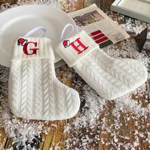 1pc Solid Color Wool Knitted Christmas Socks Embroidered Letters Children's Candy Gift Bag Twist Long Gift Bag Decoration Home Socks 3 Colors, Halloween, Spooky, Autumn, Holiday, Festival,Home Decor ,Room Decor,Wall Decor