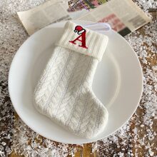 1pc Solid Color Wool Knitted Christmas Socks Embroidered Letters Children's Candy Gift Bag Twist Long Gift Bag Decoration Home Socks 3 Colors, Halloween, Spooky, Autumn, Holiday, Festival,Home Decor ,Room Decor,Wall Decor
