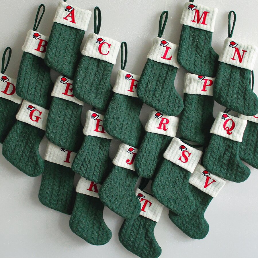 1pc Solid Color Wool Knitted Christmas Socks Embroidered Letters Children's Candy Gift Bag Twist Long Gift Bag Decoration Home Socks 3 Colors, Halloween, Spooky, Autumn, Holiday, Festival,Home Decor ,Room Decor,Wall Decor