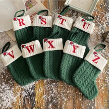 1pc Solid Color Wool Knitted Christmas Socks Embroidered Letters Children's Candy Gift Bag Twist Long Gift Bag Decoration Home Socks 3 Colors, Halloween, Spooky, Autumn, Holiday, Festival,Home Decor ,Room Decor,Wall Decor