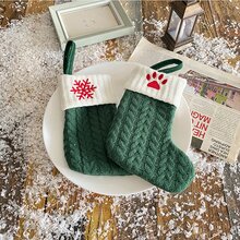 1pc Solid Color Wool Knitted Christmas Socks Embroidered Letters Children's Candy Gift Bag Twist Long Gift Bag Decoration Home Socks 3 Colors, Halloween, Spooky, Autumn, Holiday, Festival,Home Decor ,Room Decor,Wall Decor