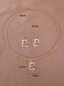 3pcs/set Double Chain Women's Heart Shaped Rhinestone Necklace Set - Gold - View 4