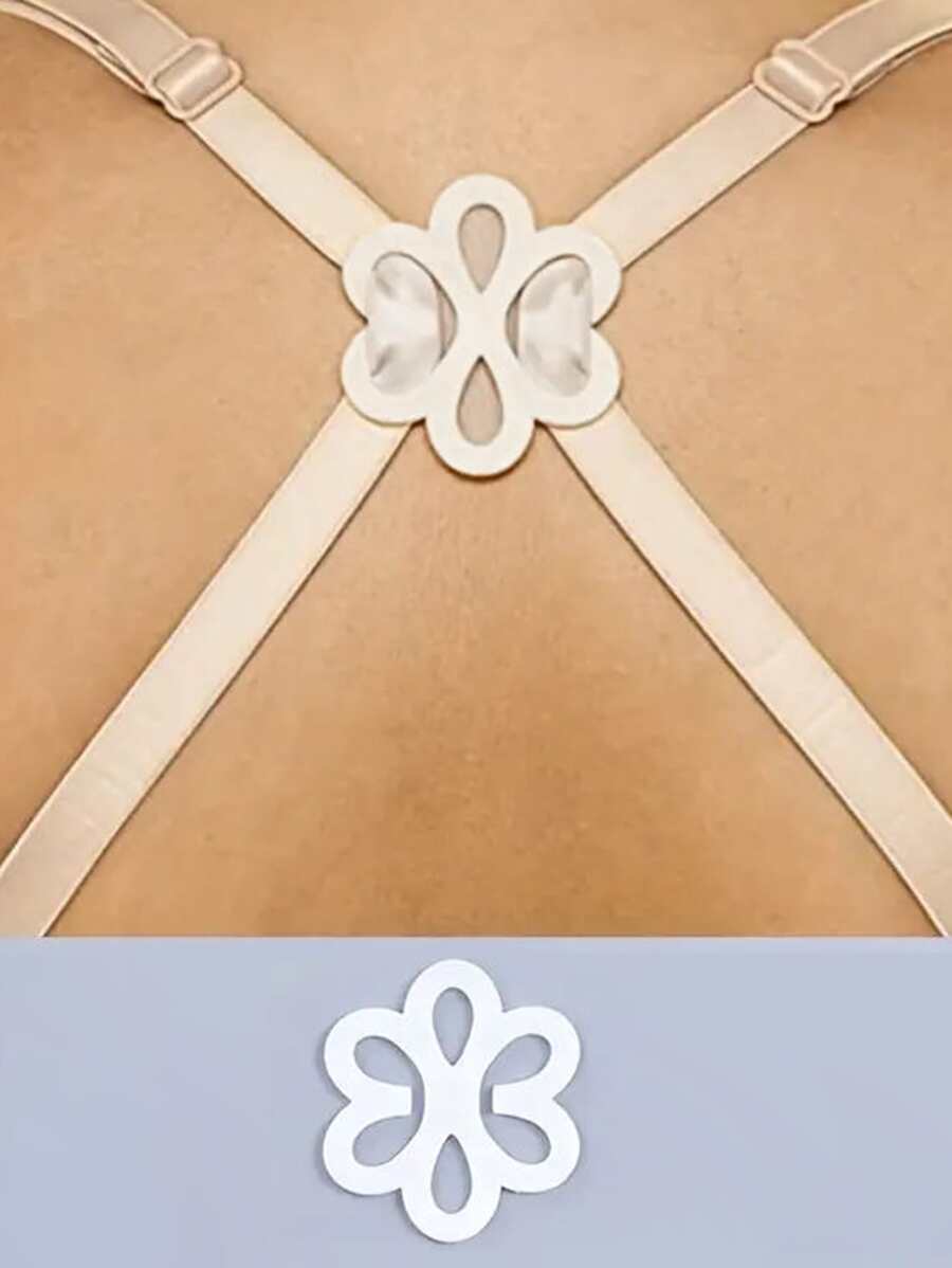 3pcs/set Bra Strap Anti-slip Buckles With Flower Design - White - View 1
