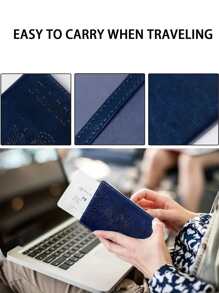 Blue PU Passport Case, Travel Lightweight Passport Card Case, Solid Colour Protetor, Portable Slim ID Card, Bag - Navy Blue - View 3