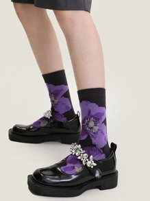 女士可爱森系紫色中筒袜 - 彩色 - 查看 3