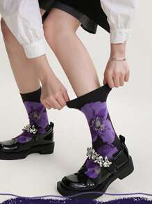 女士可爱森系紫色中筒袜 - 彩色 - 查看 6