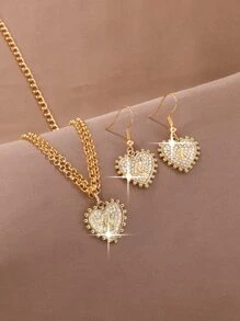 3入組女性創意愛心和鑲有鑽石的珠寶套裝 - 金色 - 查看 2