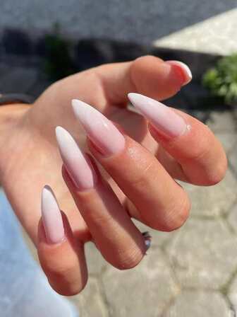 24入組/套超長杏仁設計簡約風白色漸變粉色的果凍按指甲片帶1果凍膠水貼紙和1指甲銼