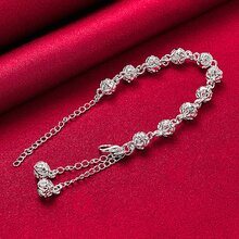 925 Sterling Silver Plated Beautiful Bracelets Noble Top Pretty Fashion Wedding Party Cute Lady Nice Ball Women Bracelet Jewelry - Silver - View 2