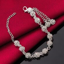 925 Sterling Silver Plated Beautiful Bracelets Noble Top Pretty Fashion Wedding Party Cute Lady Nice Ball Women Bracelet Jewelry - Silver - View 4