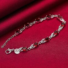 925 Sterling Silver Plated Charm Red AAA Zirconia Bracelet Chain For Women Wedding Engagement Party Fashion Jewelry - Silver - View 5