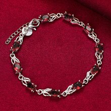 925 Sterling Silver Plated Charm Red AAA Zirconia Bracelet Chain For Women Wedding Engagement Party Fashion Jewelry - Silver - View 2