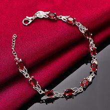 925 Sterling Silver Plated Charm Red AAA Zirconia Bracelet Chain For Women Wedding Engagement Party Fashion Jewelry - Silver - View 3