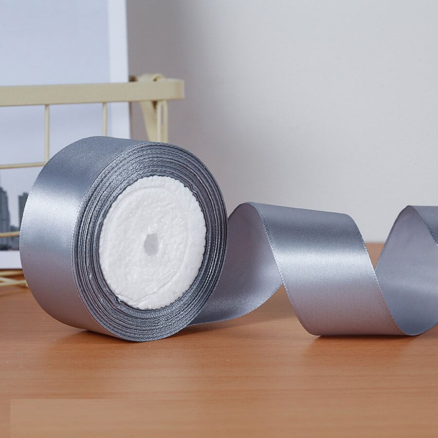 1/5 chiếc ruy băng gói quà màu, ruy băng satin, ruy băng lụa, rộng 4cm, dùng để làm hoa hồng nhân tạo, gói quà - Bạc - Xem 1