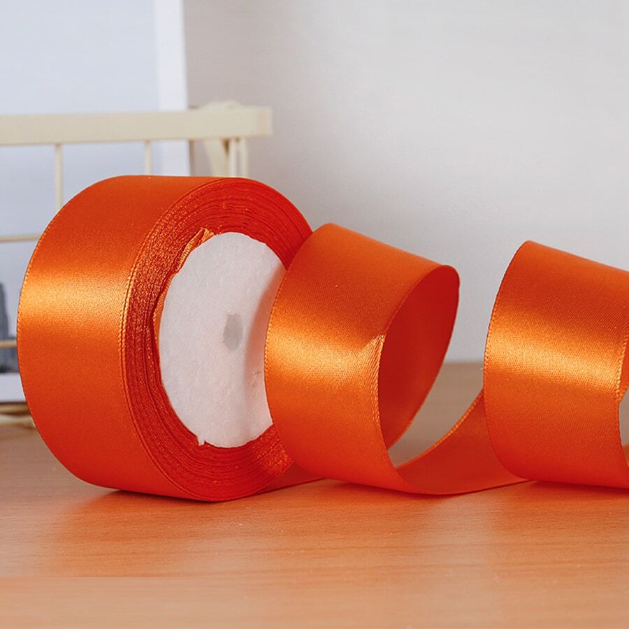 1/5 Pcs Colorful Gift Wrapping Ribbons, Satin Ribbons, Silk Ribbons, 4cm Wide, For Artificial Rose Flower DIY, Gift Packaging - Orange - View 1