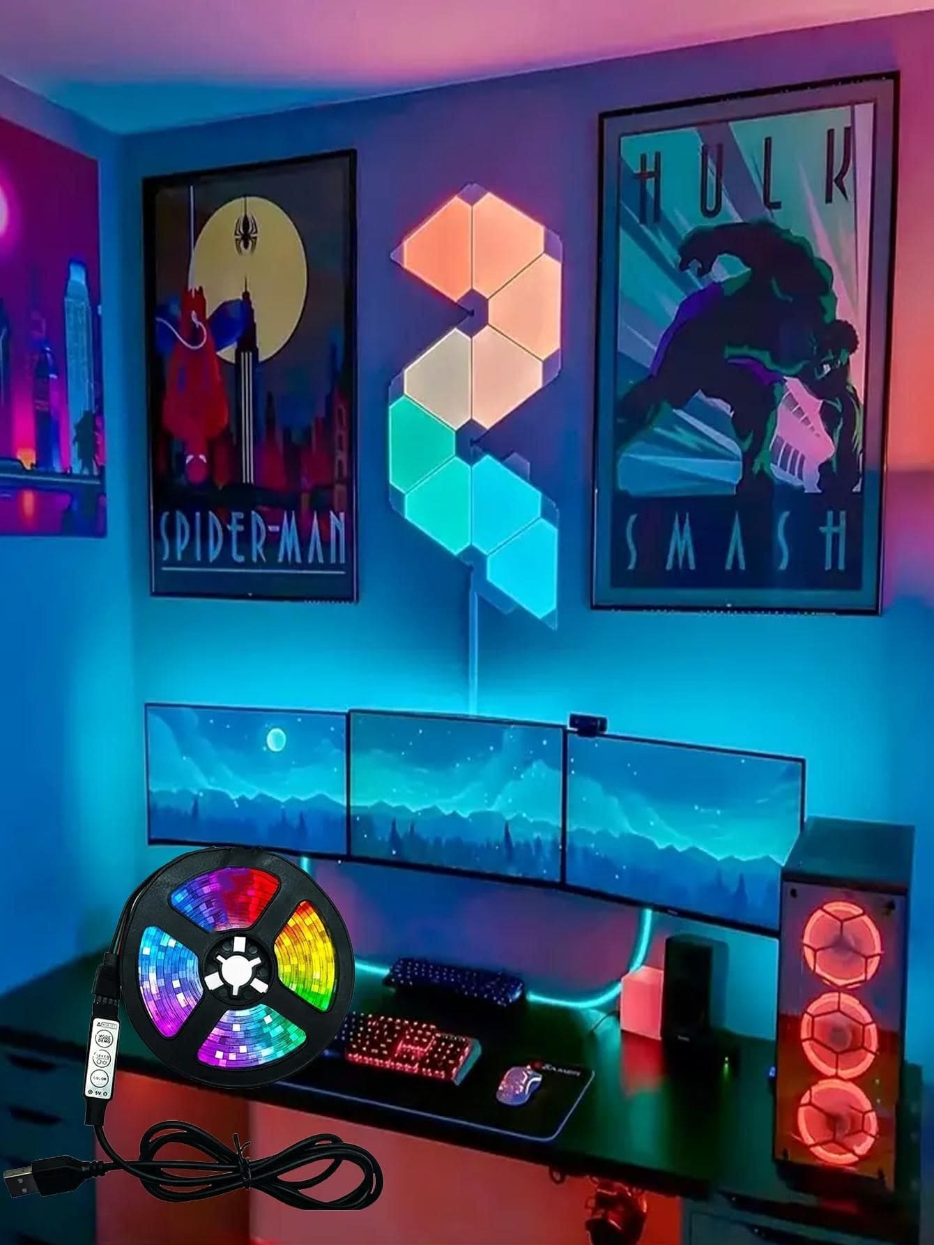 1pc 2835 Rgb 3-key Remote Control 60-led Light Strip, Usb Powered, Length:1/2/3/4m, For Tv/computer Background Decoration - Multicolor - View 1