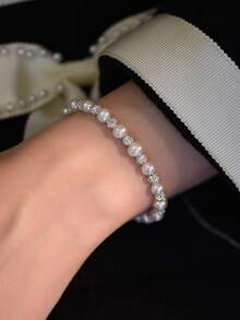 1個新到貨獨特設計酷色調時尚S925純銀閃亮星球+人造珍珠手鍊，完美的生日禮物 - 銀色 - 查看 4