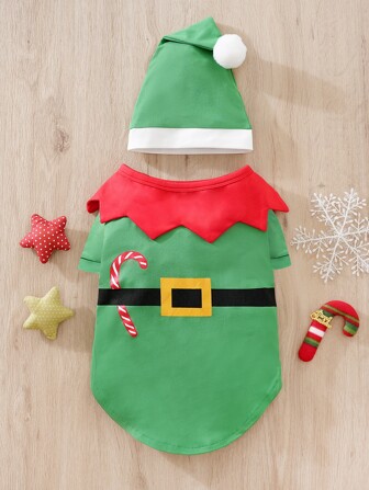 1pc Green Santa Claus Hooded Pet Cosplay Costume