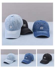 1pc Women's New Solid Color Nyc Embroidered Denim Outdoor Sun Protection Baseball Cap, Daily Street