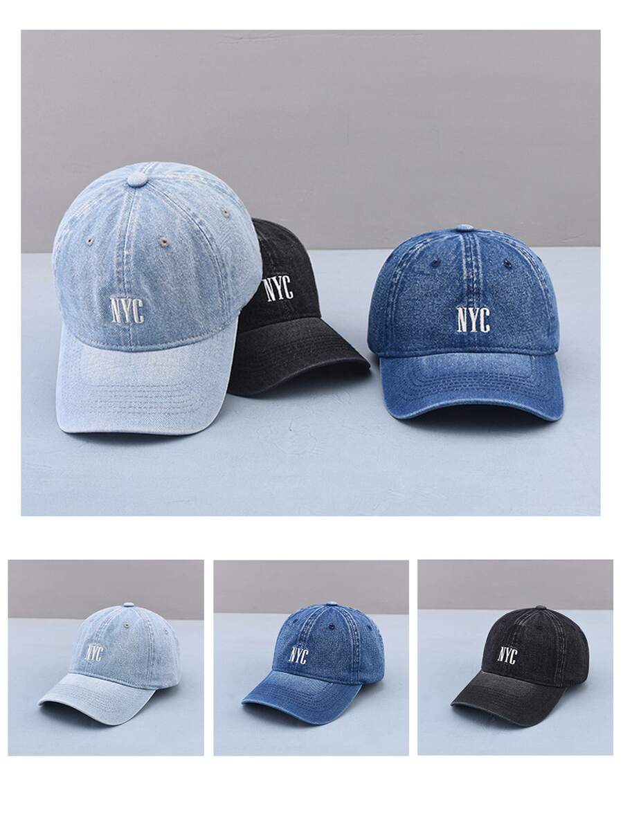 1pc Women's New Solid Color Nyc Embroidered Denim Outdoor Sun Protection Baseball Cap, Daily Street