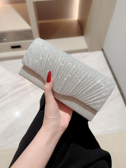 轻便商务休闲水钻装饰水桶包，迷你抽绳设计，透明仿珍珠手拿包，派对包，魅力十足，优雅低调奢华，水钻点缀，适合派对女孩、女士、新娘，完美适用于派对、晚宴/宴会、圣诞派对礼服，可搭配伴娘礼服、婚礼手拿包