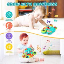婴儿音乐玩具 6 个月，7 合 1 婴儿钢琴音乐玩具，适合 1 岁男孩女孩，大象钢琴键盘感官玩具，适合 6 9 12 个月幼儿早期教育玩具 - 藍色 - 查看 8