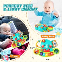 婴儿音乐玩具 6 个月，7 合 1 婴儿钢琴音乐玩具，适合 1 岁男孩女孩，大象钢琴键盘感官玩具，适合 6 9 12 个月幼儿早期教育玩具 - 藍色 - 查看 9