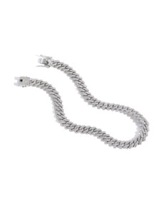 CVNANA 1pc European & American 14mm Hip-hop Style Rhinestone Inlaid Necklace, Men & Women Jewelry For Street Style - Silver - View 8