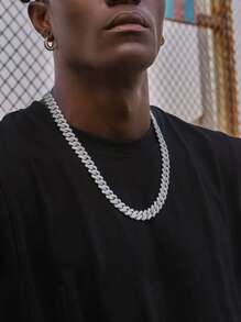 CVNANA 1pc European & American 14mm Hip-hop Style Rhinestone Inlaid Necklace, Men & Women Jewelry For Street Style - Silver - View 4