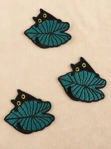 1件套的3入組刺繡貼布適用於服裝,帽&配件DIY熨燙膠黏劑貼紙裝飾-貓帶樹葉設計 - 彩色 - 查看 1