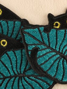 1件套的3入組刺繡貼布適用於服裝,帽&配件DIY熨燙膠黏劑貼紙裝飾-貓帶樹葉設計 - 彩色 - 查看 2