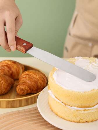 1入組蛋糕鍋鏟,6英寸木柄不銹鋼奶油麵包擴張器帶平底,直筒和曲綫刮邊,烘焙工具