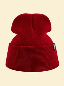 JZML 1pc Letter Logo Decorated Unstructured Beanie Casual Fall Outfit - Burgundy - View 2